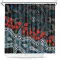 Port Adelaide Power ANZAC Day Shower Curtain Indigenous Dot Art with Poppy Flower Tribute