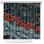 Port Adelaide Power ANZAC Day Shower Curtain Indigenous Dot Art with Poppy Flower Tribute