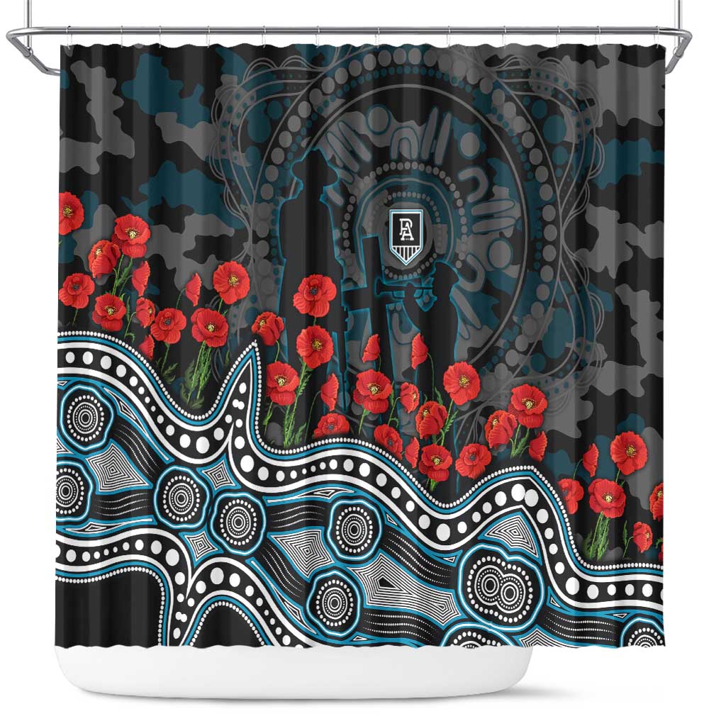 Port Adelaide Power ANZAC Day Shower Curtain Indigenous Dot Art with Poppy Flower Tribute