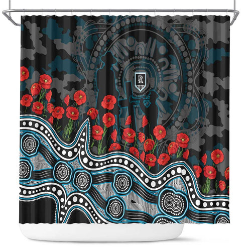Port Adelaide Power ANZAC Day Shower Curtain Indigenous Dot Art with Poppy Flower Tribute