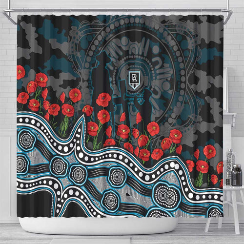 Port Adelaide Power ANZAC Day Shower Curtain Indigenous Dot Art with Poppy Flower Tribute