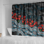 Port Adelaide Power ANZAC Day Shower Curtain Indigenous Dot Art with Poppy Flower Tribute