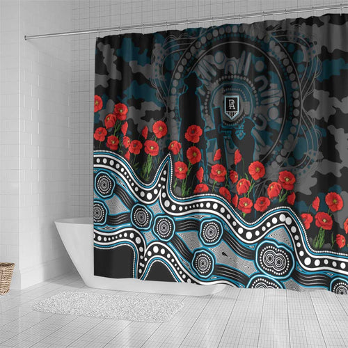 Port Adelaide Power ANZAC Day Shower Curtain Indigenous Dot Art with Poppy Flower Tribute