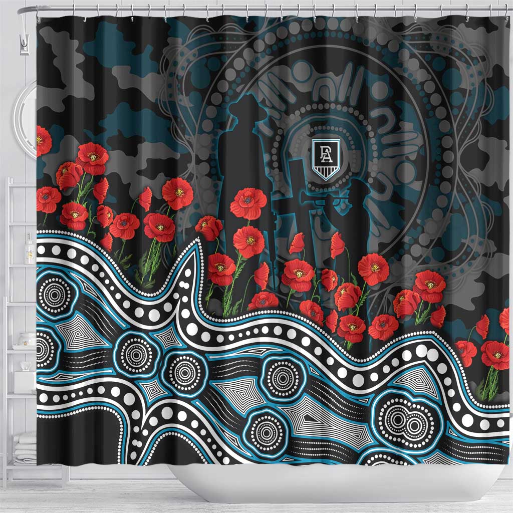 Port Adelaide Power ANZAC Day Shower Curtain Indigenous Dot Art with Poppy Flower Tribute