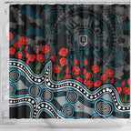 Port Adelaide Power ANZAC Day Shower Curtain Indigenous Dot Art with Poppy Flower Tribute