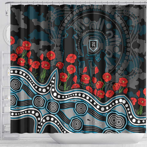 Port Adelaide Power ANZAC Day Shower Curtain Indigenous Dot Art with Poppy Flower Tribute
