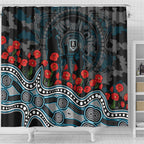 Port Adelaide Power ANZAC Day Shower Curtain Indigenous Dot Art with Poppy Flower Tribute