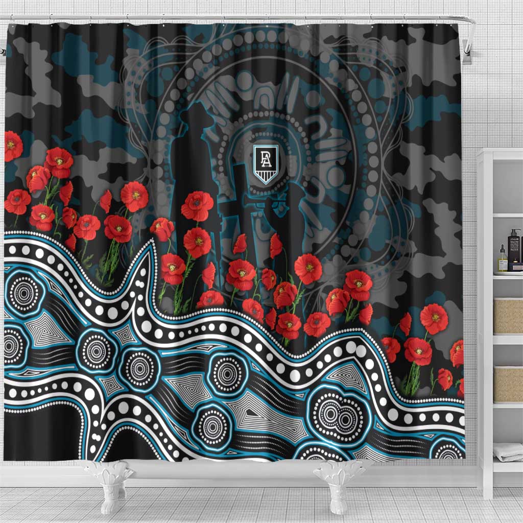 Port Adelaide Power ANZAC Day Shower Curtain Indigenous Dot Art with Poppy Flower Tribute