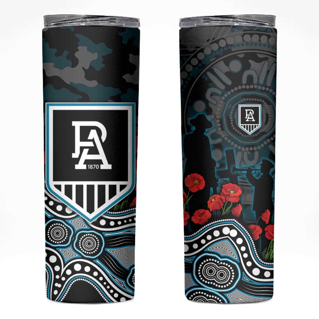 Port Adelaide Power ANZAC Day Skinny Tumbler Indigenous Dot Art with Poppy Flower Tribute