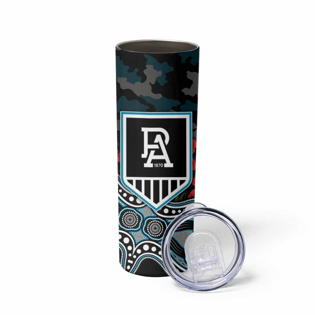 Port Adelaide Power ANZAC Day Skinny Tumbler Indigenous Dot Art with Poppy Flower Tribute