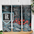 Port Adelaide Power ANZAC Day Skinny Tumbler Indigenous Dot Art with Poppy Flower Tribute
