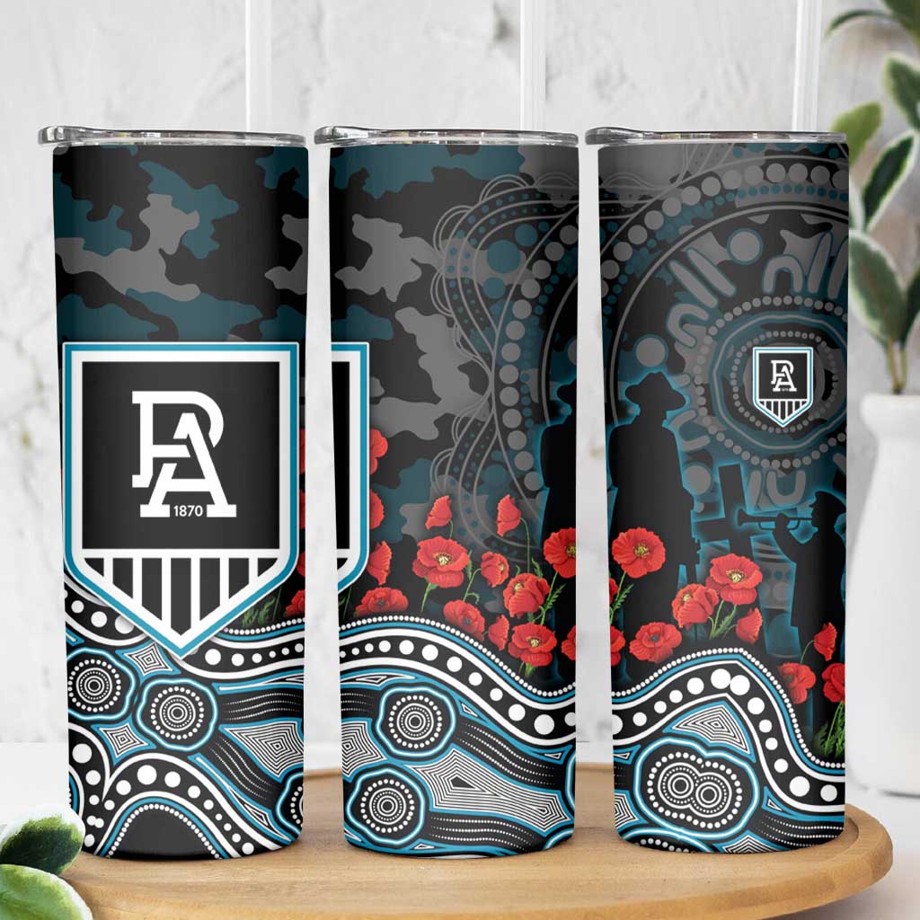 Port Adelaide Power ANZAC Day Skinny Tumbler Indigenous Dot Art with Poppy Flower Tribute