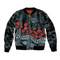 Port Adelaide Power ANZAC Day Sleeve Zip Bomber Jacket Indigenous Dot Art with Poppy Flower Tribute