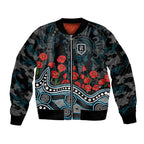 Port Adelaide Power ANZAC Day Sleeve Zip Bomber Jacket Indigenous Dot Art with Poppy Flower Tribute