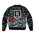Port Adelaide Power ANZAC Day Sleeve Zip Bomber Jacket Indigenous Dot Art with Poppy Flower Tribute