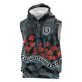 Port Adelaide Power ANZAC Day Sleeveless Hoodie Indigenous Dot Art with Poppy Flower Tribute