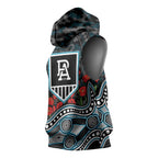 Port Adelaide Power ANZAC Day Sleeveless Hoodie Indigenous Dot Art with Poppy Flower Tribute