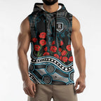 Port Adelaide Power ANZAC Day Sleeveless Hoodie Indigenous Dot Art with Poppy Flower Tribute