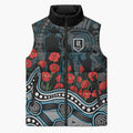 Port Adelaide Power ANZAC Day Sleeveless Puffer Jacket Indigenous Dot Art with Poppy Flower Tribute
