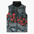 Port Adelaide Power ANZAC Day Sleeveless Puffer Jacket Indigenous Dot Art with Poppy Flower Tribute