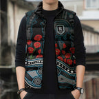Port Adelaide Power ANZAC Day Sleeveless Puffer Jacket Indigenous Dot Art with Poppy Flower Tribute