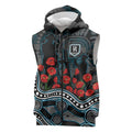 Port Adelaide Power ANZAC Day Sleeveless Zip Hoodie Indigenous Dot Art with Poppy Flower Tribute