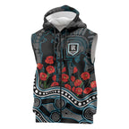 Port Adelaide Power ANZAC Day Sleeveless Zip Hoodie Indigenous Dot Art with Poppy Flower Tribute