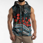 Port Adelaide Power ANZAC Day Sleeveless Zip Hoodie Indigenous Dot Art with Poppy Flower Tribute