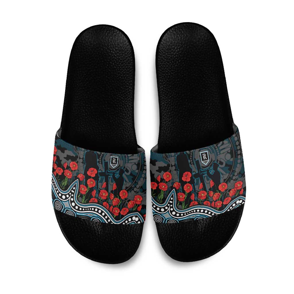 Port Adelaide Power ANZAC Day Slide Sandals Indigenous Dot Art with Poppy Flower Tribute