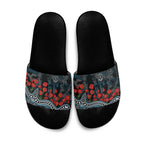 Port Adelaide Power ANZAC Day Slide Sandals Indigenous Dot Art with Poppy Flower Tribute