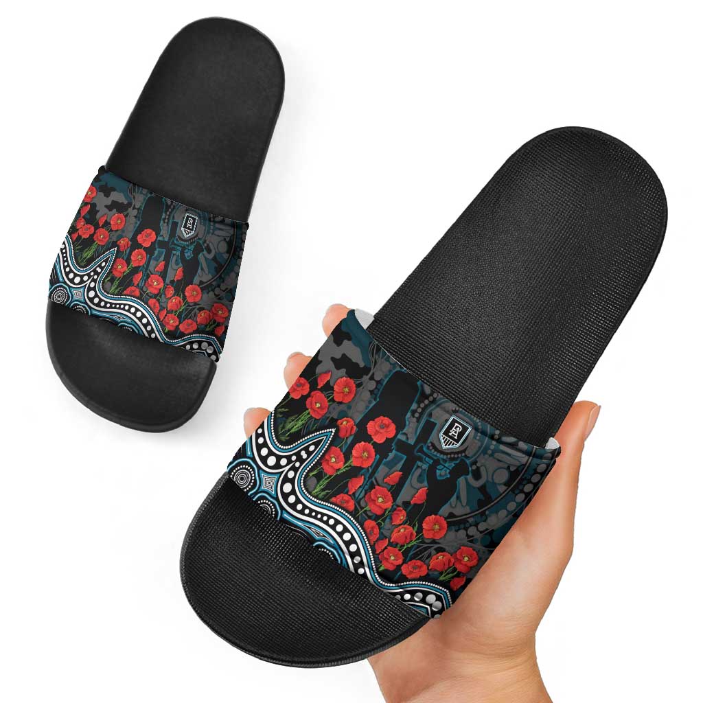 Port Adelaide Power ANZAC Day Slide Sandals Indigenous Dot Art with Poppy Flower Tribute