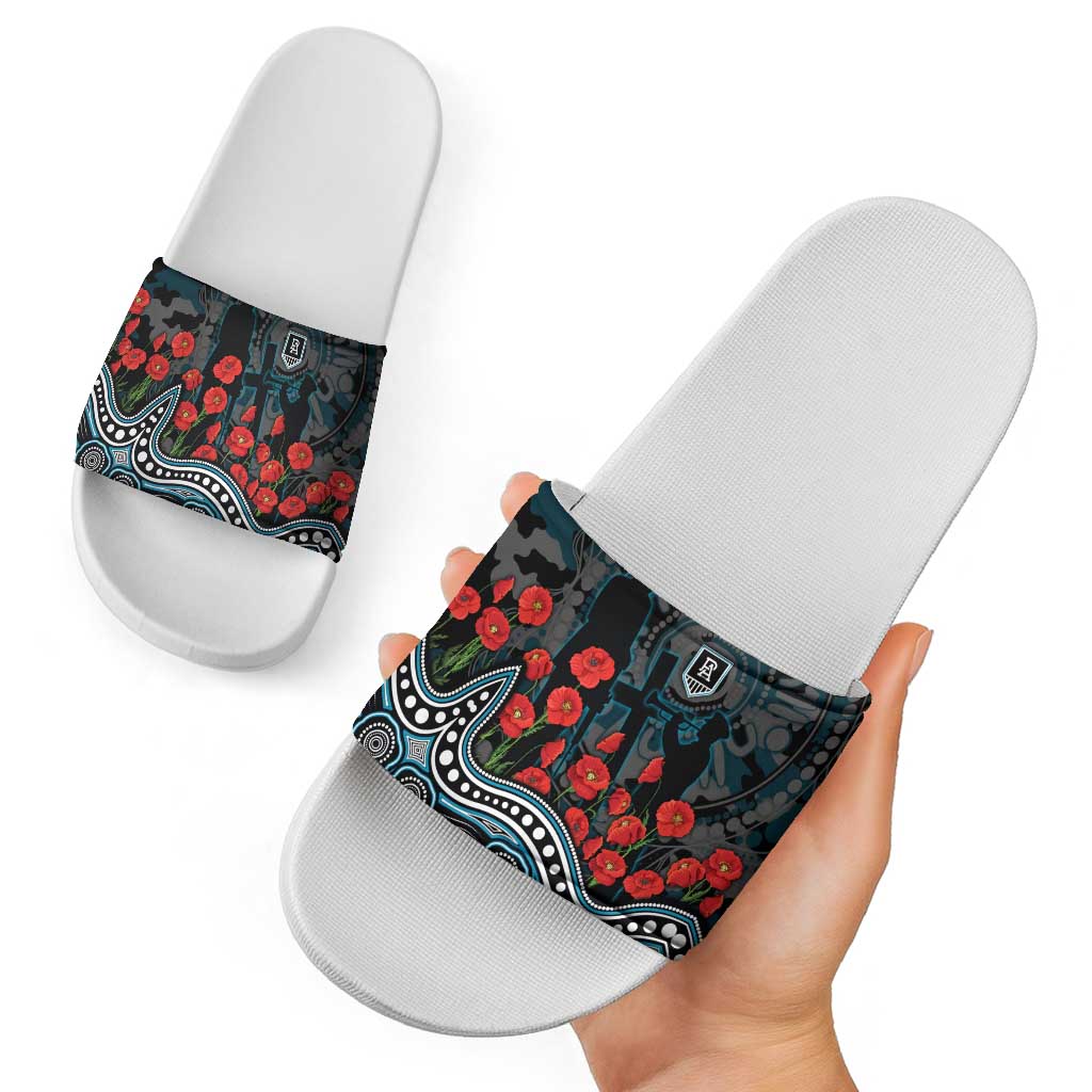 Port Adelaide Power ANZAC Day Slide Sandals Indigenous Dot Art with Poppy Flower Tribute