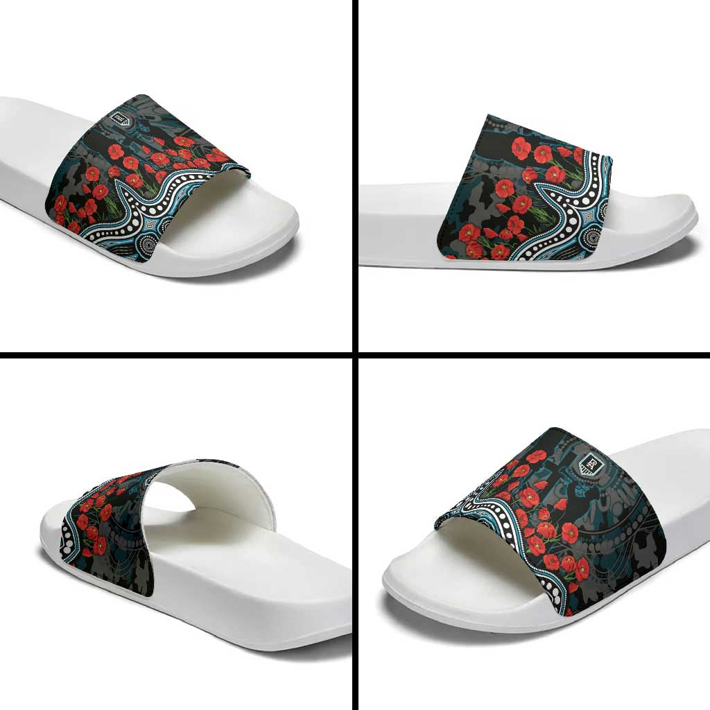 Port Adelaide Power ANZAC Day Slide Sandals Indigenous Dot Art with Poppy Flower Tribute