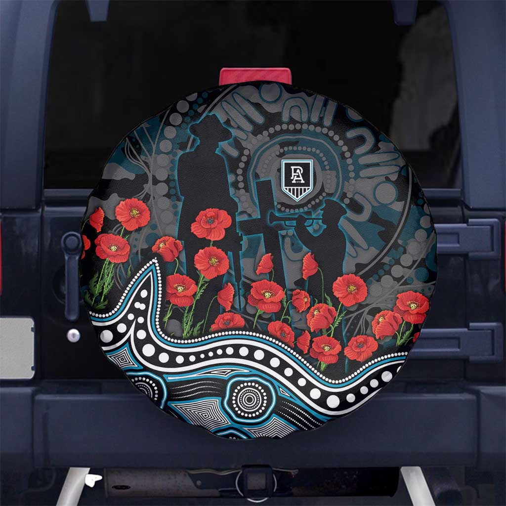 Port Adelaide Power ANZAC Day Spare Tire Cover Indigenous Dot Art with Poppy Flower Tribute