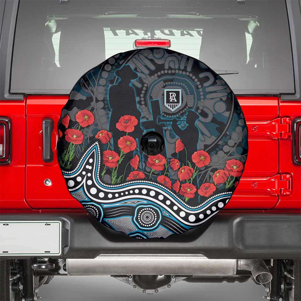 Port Adelaide Power ANZAC Day Spare Tire Cover Indigenous Dot Art with Poppy Flower Tribute