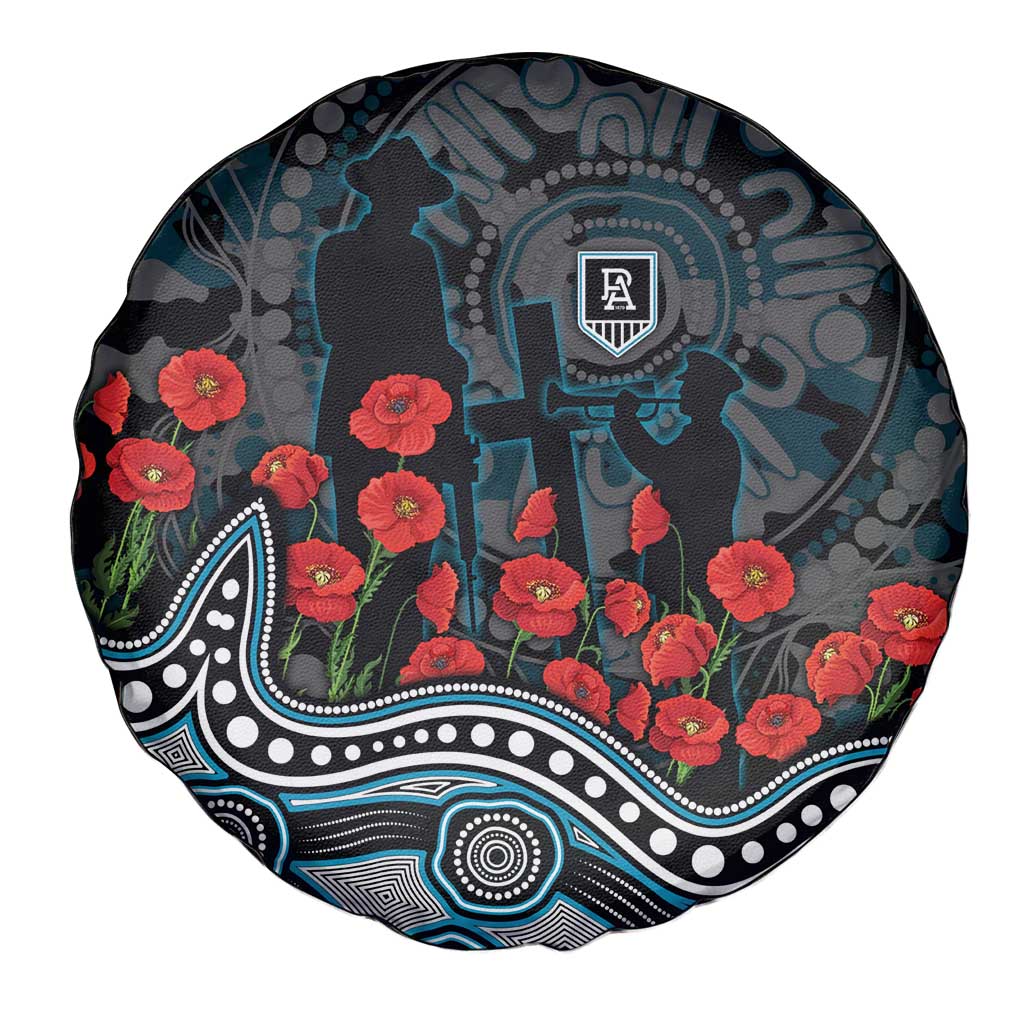 Port Adelaide Power ANZAC Day Spare Tire Cover Indigenous Dot Art with Poppy Flower Tribute