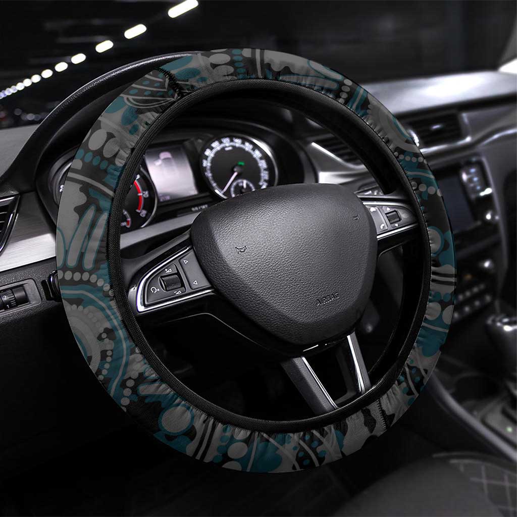 Port Adelaide Power ANZAC Day Steering Wheel Cover Indigenous Dot Art with Poppy Flower Tribute