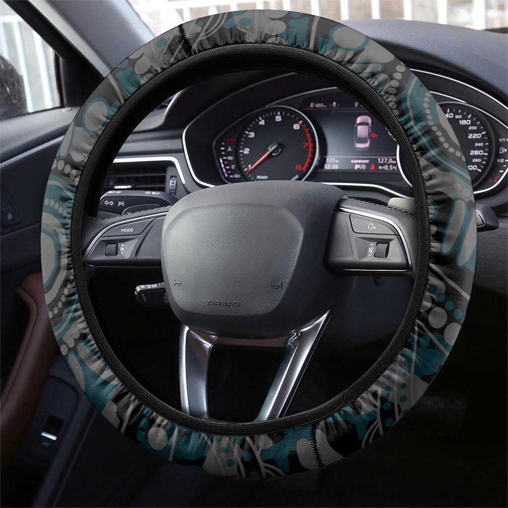 Port Adelaide Power ANZAC Day Steering Wheel Cover Indigenous Dot Art with Poppy Flower Tribute
