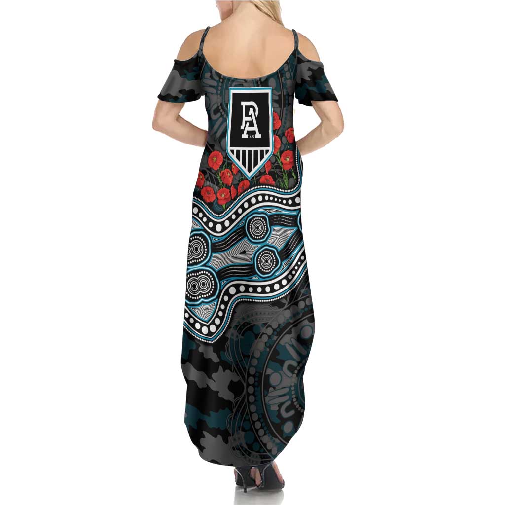Port Adelaide Power ANZAC Day Summer Maxi Dress Indigenous Dot Art with Poppy Flower Tribute