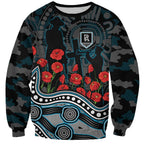 Port Adelaide Power ANZAC Day Sweatshirt Indigenous Dot Art with Poppy Flower Tribute