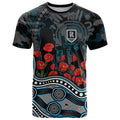 Port Adelaide Power ANZAC Day T Shirt Indigenous Dot Art with Poppy Flower Tribute