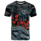 Port Adelaide Power ANZAC Day T Shirt Indigenous Dot Art with Poppy Flower Tribute