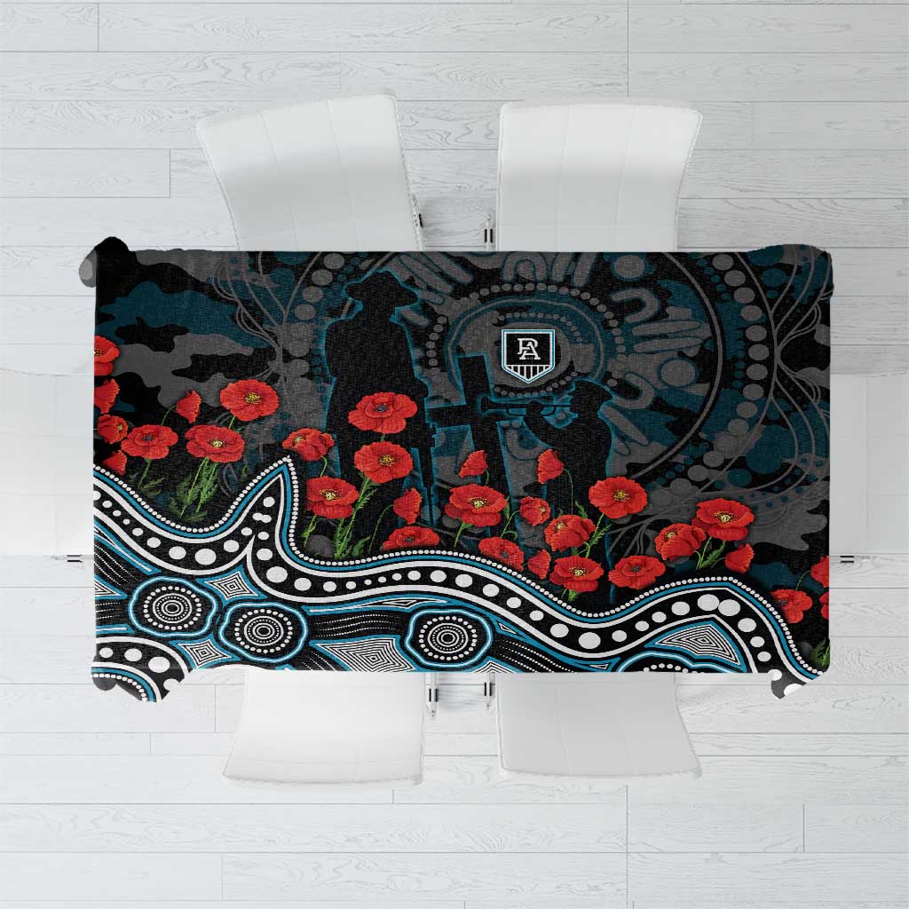 Port Adelaide Power ANZAC Day Tablecloth Indigenous Dot Art with Poppy Flower Tribute