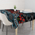 Port Adelaide Power ANZAC Day Tablecloth Indigenous Dot Art with Poppy Flower Tribute