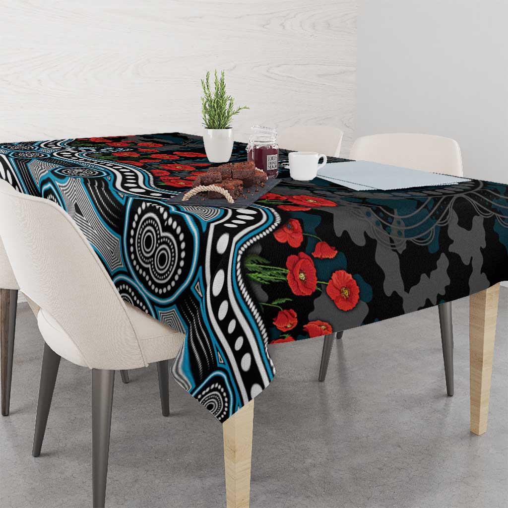 Port Adelaide Power ANZAC Day Tablecloth Indigenous Dot Art with Poppy Flower Tribute