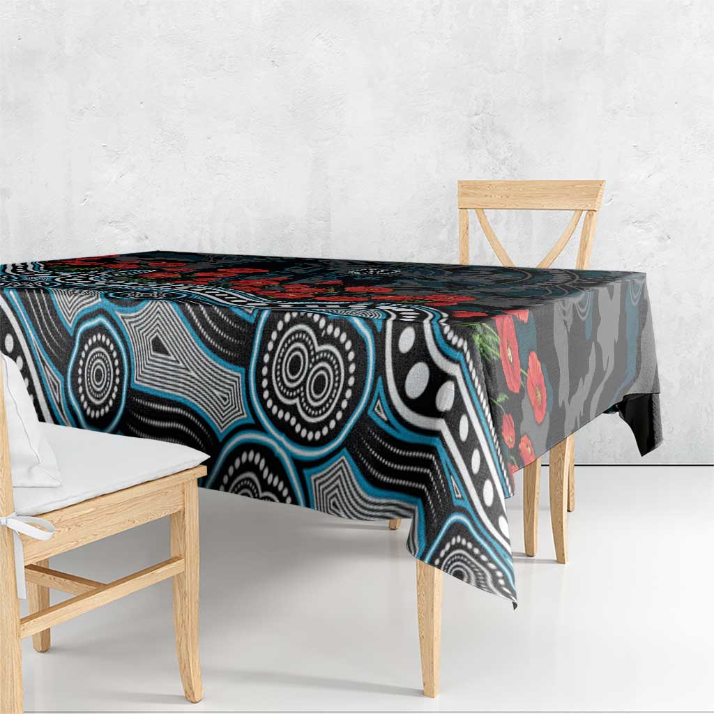 Port Adelaide Power ANZAC Day Tablecloth Indigenous Dot Art with Poppy Flower Tribute