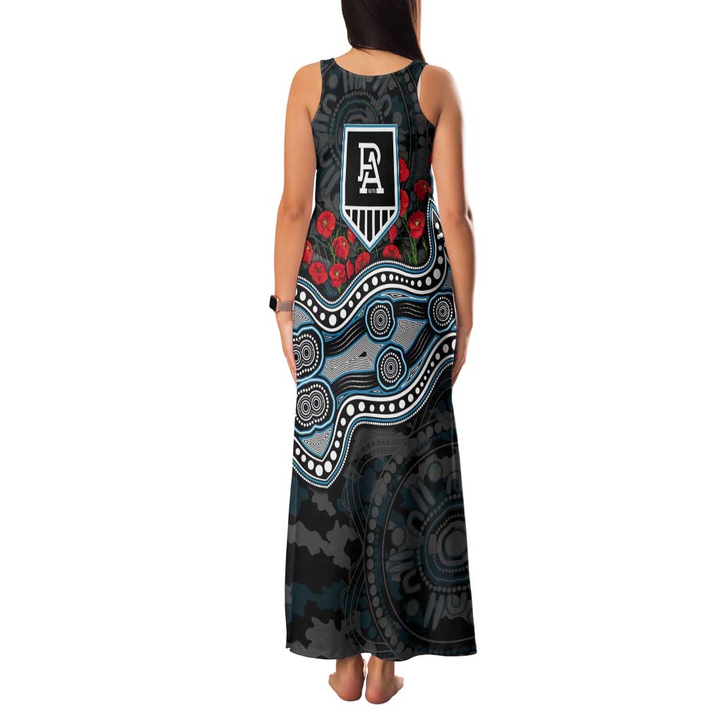 Port Adelaide Power ANZAC Day Tank Maxi Dress Indigenous Dot Art with Poppy Flower Tribute