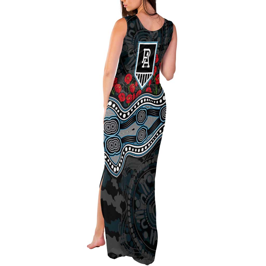 Port Adelaide Power ANZAC Day Tank Maxi Dress Indigenous Dot Art with Poppy Flower Tribute