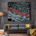 Port Adelaide Power ANZAC Day Tapestry Indigenous Dot Art with Poppy Flower Tribute