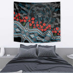 Port Adelaide Power ANZAC Day Tapestry Indigenous Dot Art with Poppy Flower Tribute